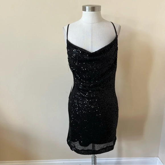 New! Bardot Black Spaghetti Strap Sequin Mini Dress nwt 26203 - Picture 6 of 10